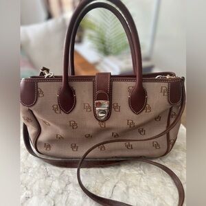 Dooney & Bourke Brown Monogram Leather and Canvas Shoulder Bag Tote Purse
